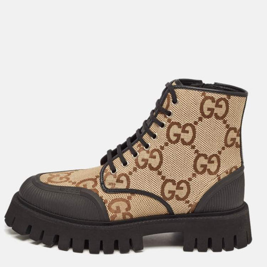 Gucci Beige Jumbo GG Canvas Ankle Boots