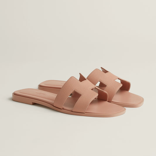 Beige Perlino Luxe Slides – Iconic “H” Design in Box Calfskin